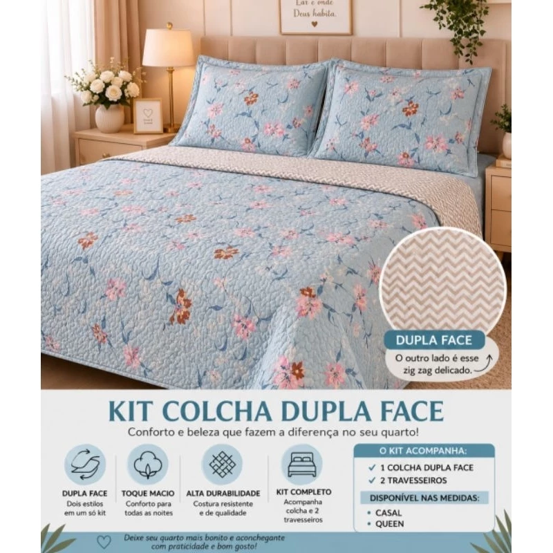 Kit Colcha Cobre Leito Casal Queen Dupla Face 3 Peças | Direto da Fábrica | Toque Macio — imagem 1