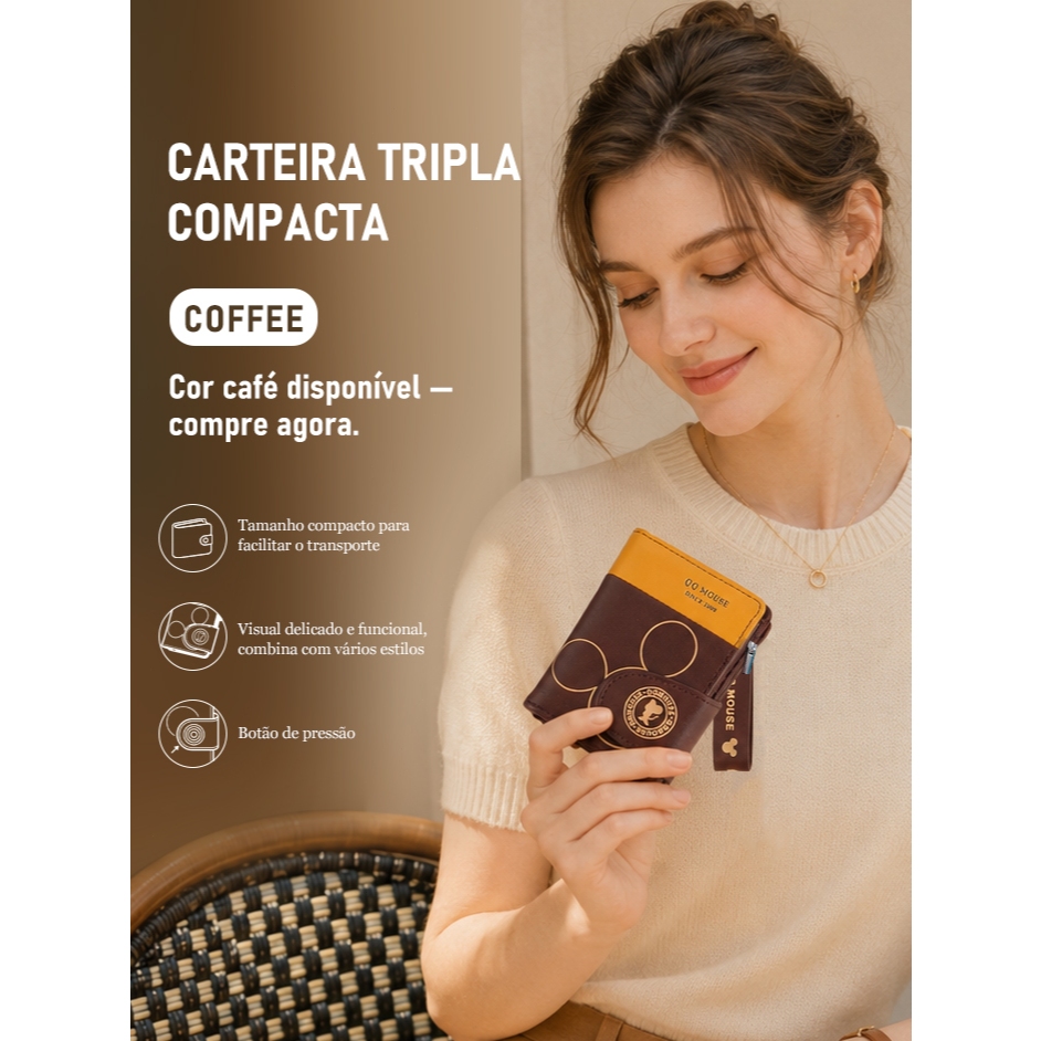Bolsa de Mão/Carteira Feminina Zíper Porta Moedas e Porta Cartões D6001 LING