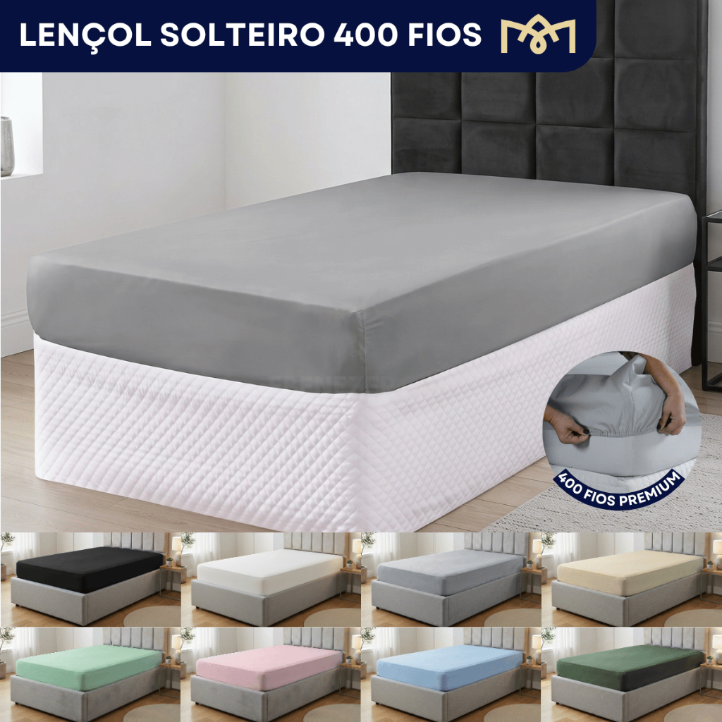 Lençol Solteiro Padrão Avulso Percal 400 Fios C/ Elástico Toque Macio Suave E Confortável Premium
