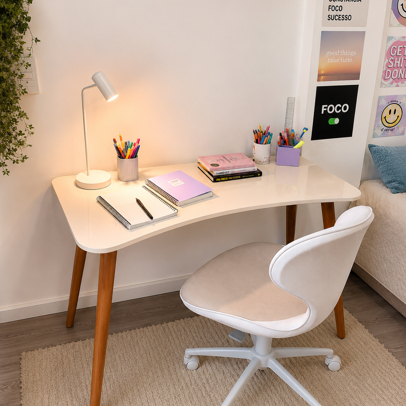 Escrivaninha Mesa Estudo Aparador Office Mdf Pés Madeira