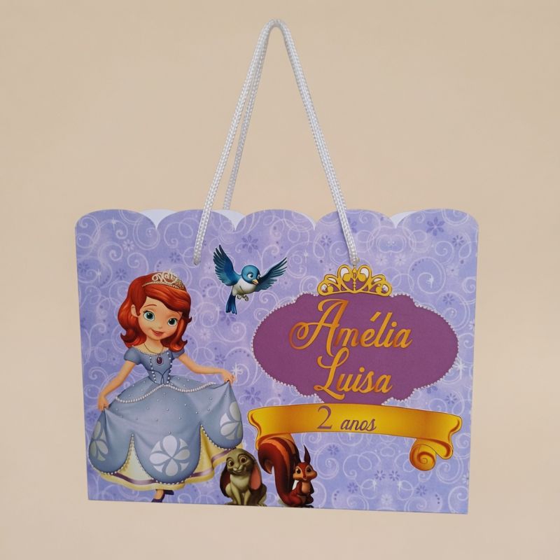 Sacolinha personalizada da Princesa Sofia lembrancinha de aniversário pegue e monte
