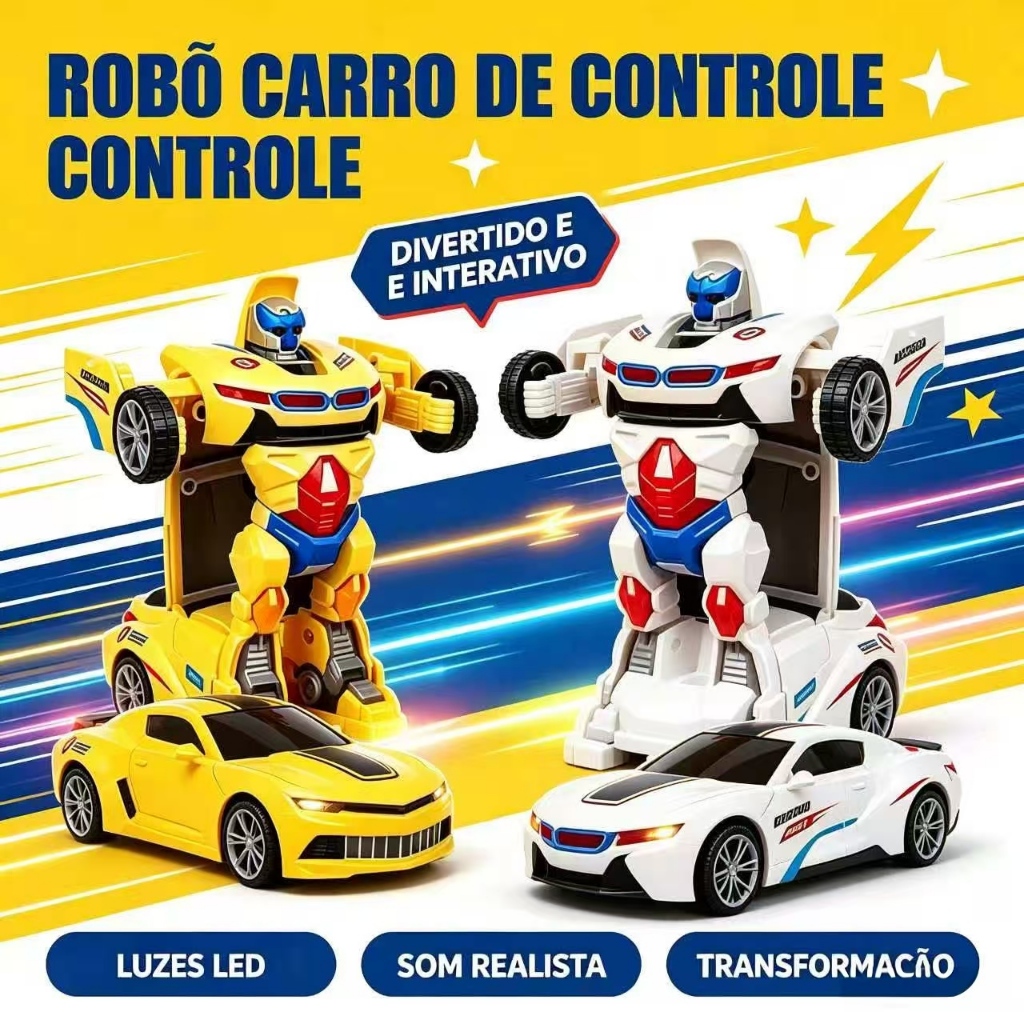 DLI Carrinho Transformes Robô 2 em 1 Brinquedo Infantil Eletrônico Com Luz e Som Automáticos