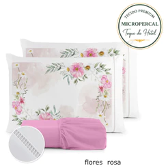 Jogo de Lençol Casal 400 Fios Micropercal Queen/King 3 Pçs Estampado Casal Padrão