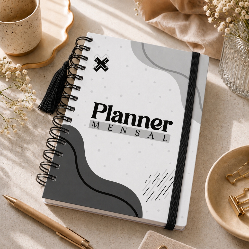 Agenda Planner Mensal Visão Mês Capa Dura 228 Páginas Planejamento Meu Planner 12 Meses Cinza