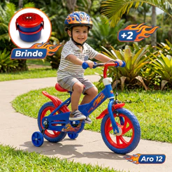 Bicicleta Infantil Aro 12 Azul Modelo Fire + Lancheira Dupla | Meninos A Partir de 2 Anos 35kg | Linha Joy - QUEEN SHOP