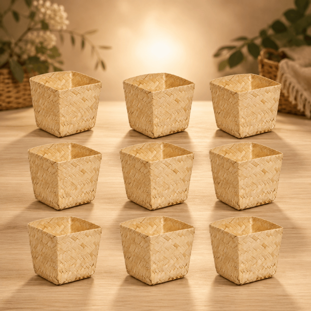Kit 10 Cachepot de Palha Pequeno 7x7x6cm Decoração Festa Junina Arraiá