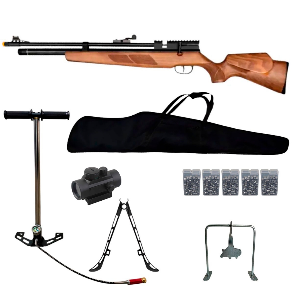 Carabina de Pressão PCP Urban Wood 5.5mm – CBC + Bomba + Red Dot + Capa + Bipé + Javali + 5 Chumbos