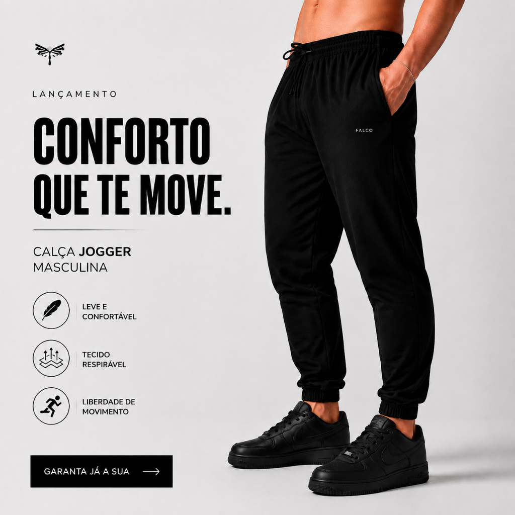 Calça Jogger Masculina de Tactel com Elastano Dry Fit Esportiva para Treino e Corrida