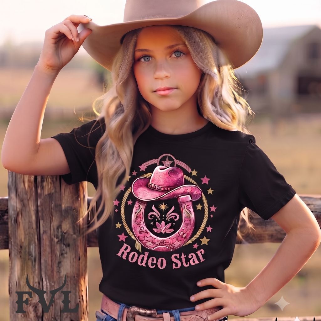 Camiseta Feminina Infantil Country Festa Escola Rodeio Cowgir Guria Menina Ferradura Chapeu Algodao Macio Confortavel