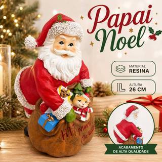 Papai Noel Decorativo em Resina 26 cm – Enfeite Natalino para Decoração de Natal