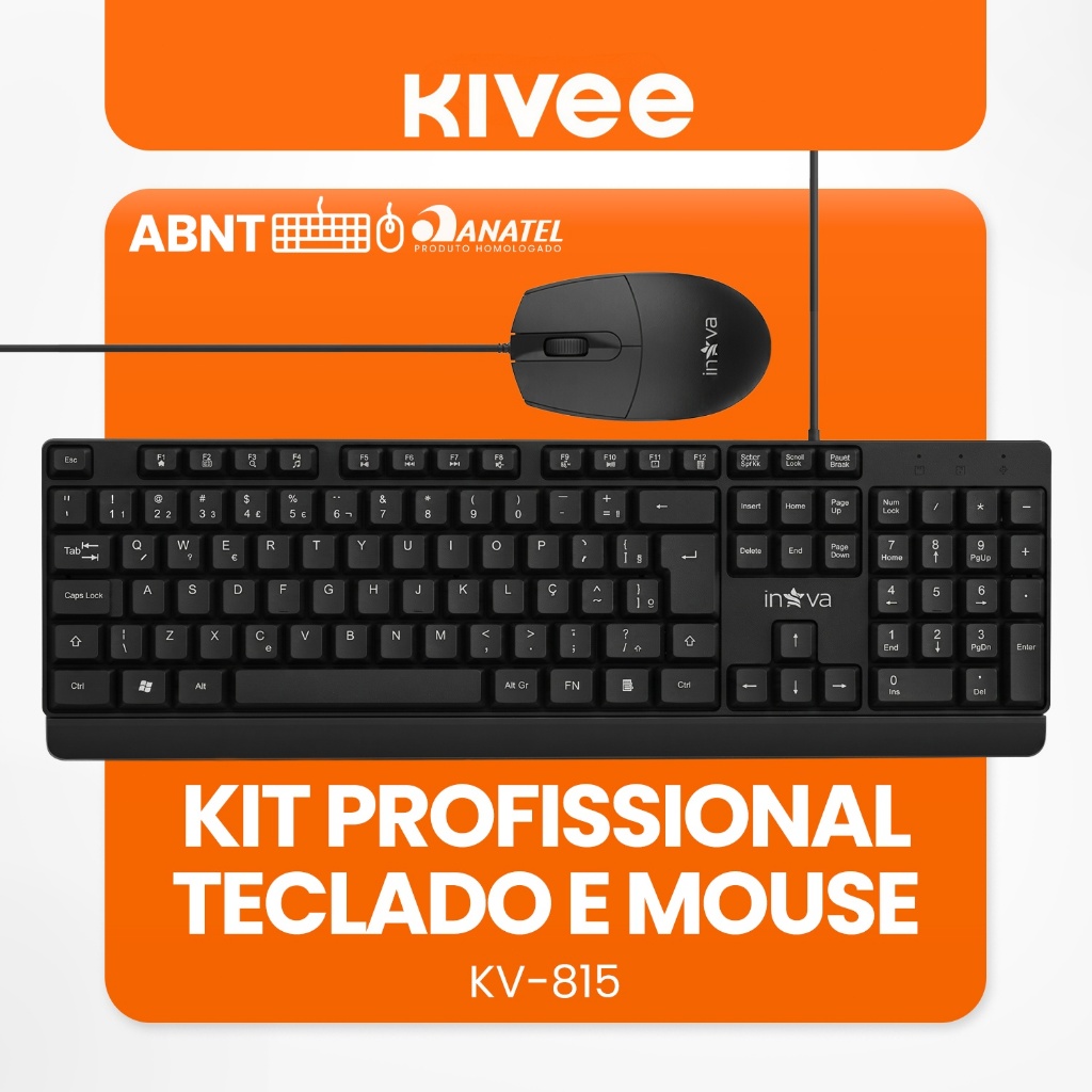Kivee Kit Teclado e Mouse Com Fio KV815 ABNT2 Ergonômico Silencioso Resistente Compatível PC Notebook