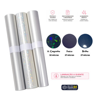 Kit Filme BOPP  21,5cm x 12m Holográfico + Brilho + Fosco para Laminação A4 Encadernação …