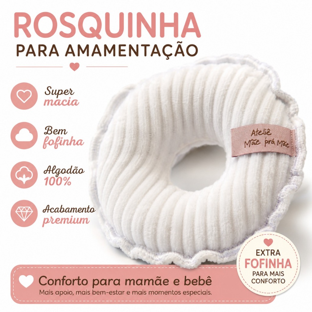 Rosquinha de Amamentação 100% Algodão Super Macia Apoio para Seio Conforto Premium Mãe e Bebê