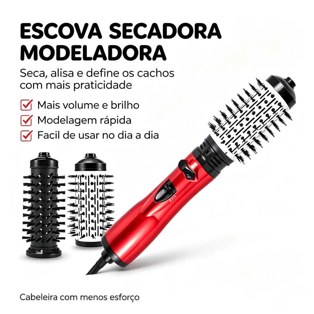 Escova Secadora Modeladora 2 Cabeçotes Intercambiáveis