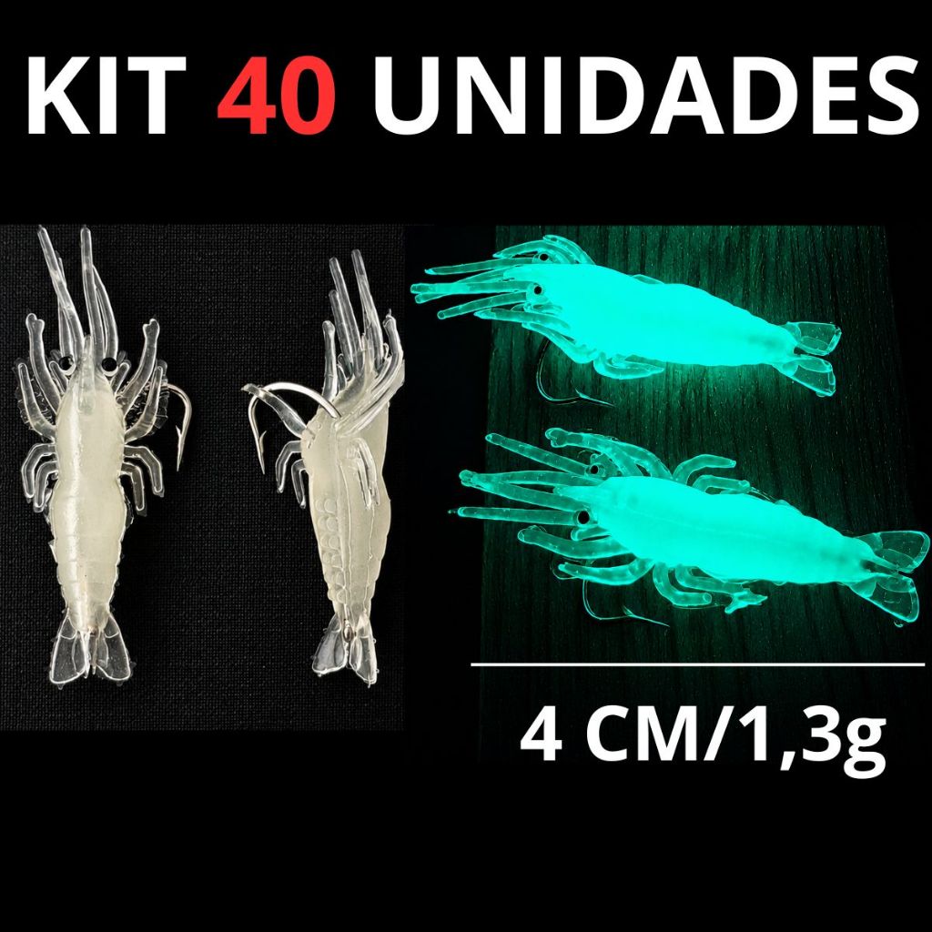 Kit isca artificial Camarão Aromatizado luminoso brilha Com Anzol de 4 cm e 1,3g  Pesca Tucunaré Traíra Curvina
