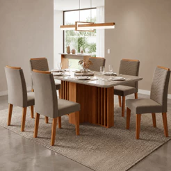 Conjunto Sala de Jantar Mesa Isadora 180cm com Tampo de Vidro 6 Cadeiras Clarice Cimol