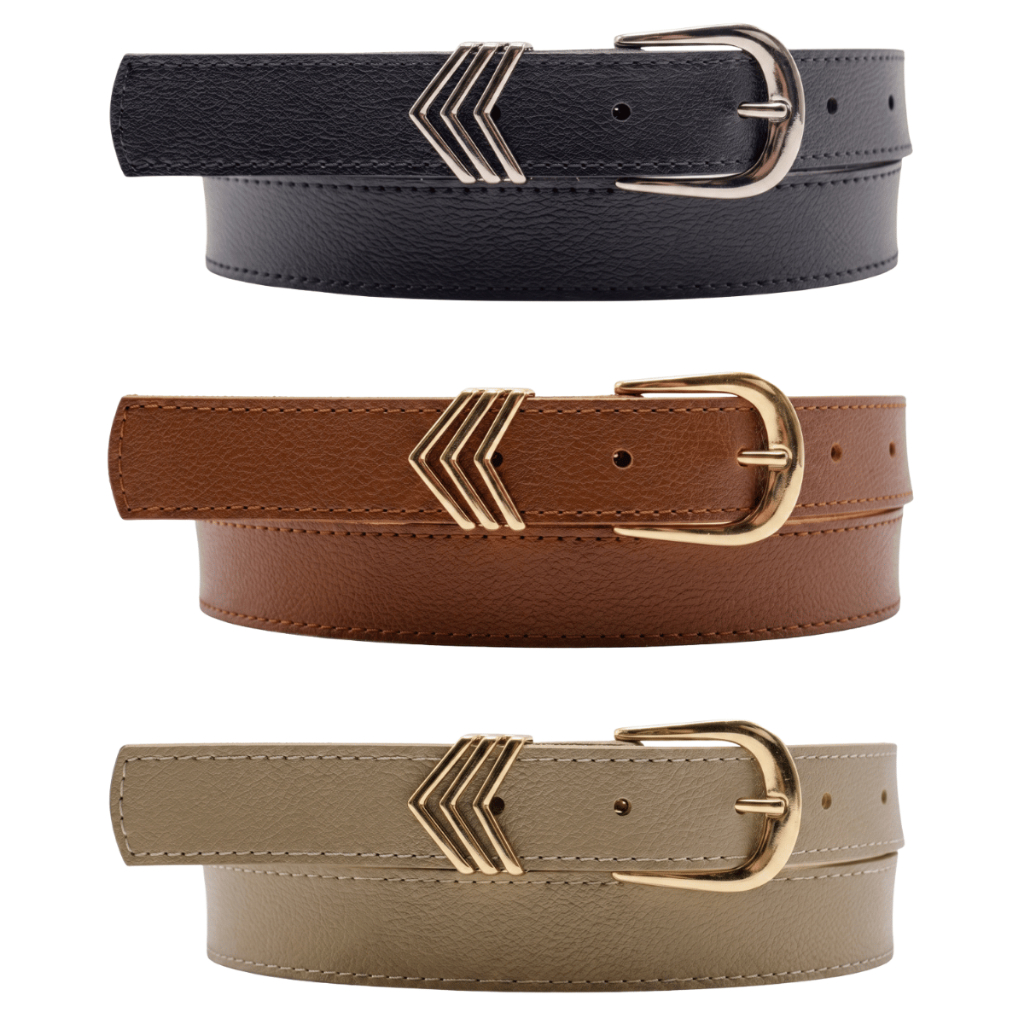 Kit 3 Cinto Feminino 2,5cm Fivela Dourada Prateada Passador Detalhado Moda Atual 96030K3