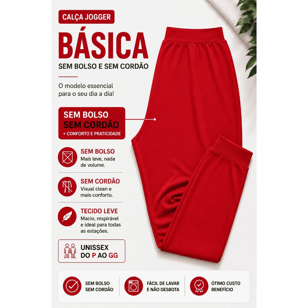 Calça Jogger Moletom Flanelada Unissex Lisa Sem Bolso - Sem Cordão Flanelada Quentinha Grossa confortável