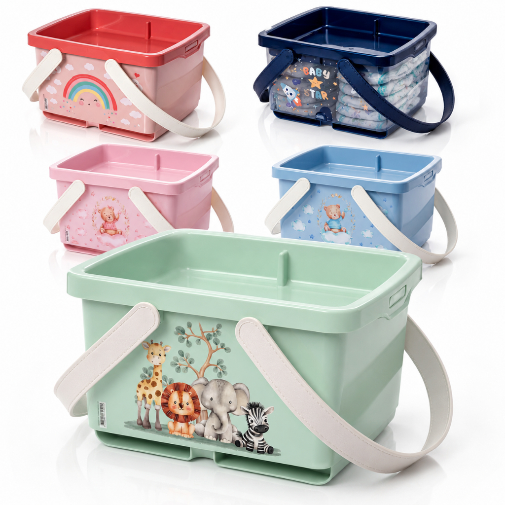 Porta Fraldas Caixa Organizadora Linha Baby Decorada Unissex 4,6 Litros Infantil Bebê Plasútil