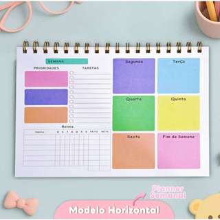 Planner Diário/Semanal 50 Folhas Com Capa e Contra-Capa de Acetato - Vertical ou Horizont…