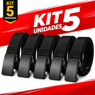 Kit 5 Cintos Masculinos Nylon Ajustável Fivela Automática Preto