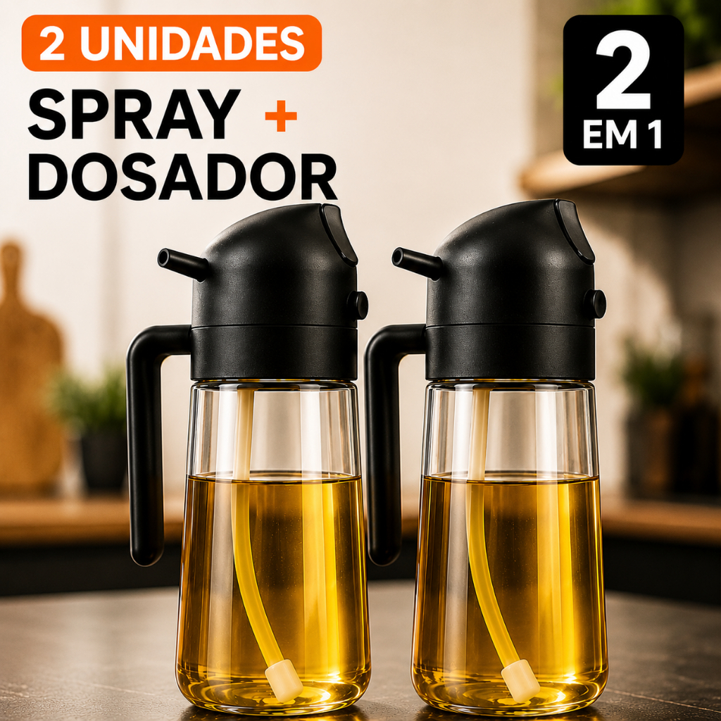Kit 2 Spray Borrifador Azeite Dosador 2 em 1 Galheteiro Economico vidro 470ml Óleo Vinagre Shoyu