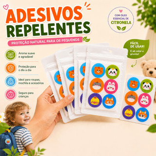 Adesivo Repelente de Citronela Infantil Kit 36/72/144 Anti Mosquito para Bebês Crianças Roupas Sai Mosquito