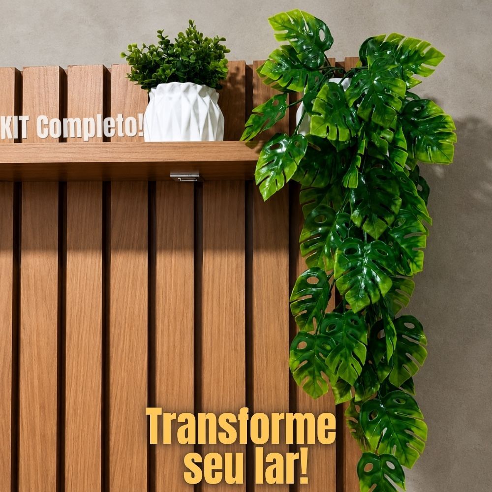 Kit com 2 Vasos Decorativos com Plantas Artificiais: Pendente Samambaia e Folhagem Eucalipto