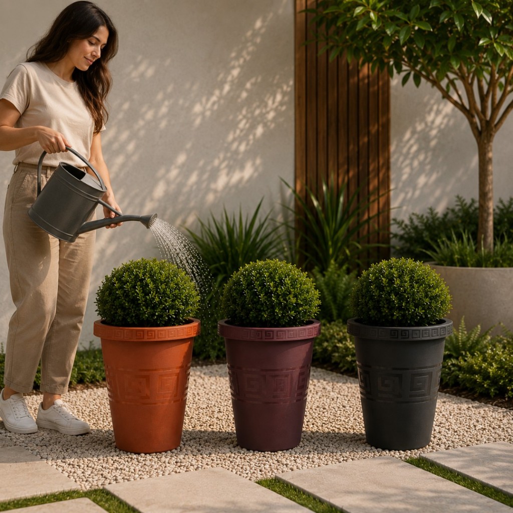 Kit 3 Vaso Grego Redondo 14,5L em Plástico para Planta Jardim Varanda Quintal Área Externa Decoração Casa e Flor Natural