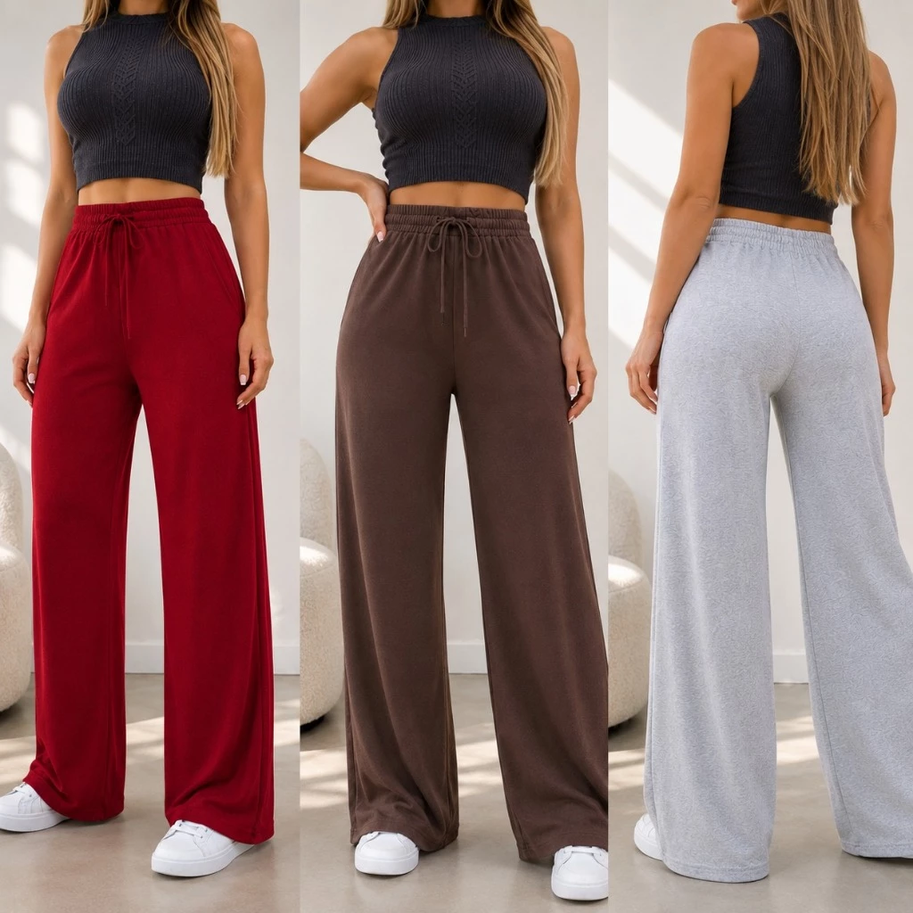 Calça Pantalona Feminina Cintura alta Básico sem bolso