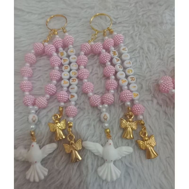 15 tercos mini personalizados para lembrancinhas batizado crisma comunhão nascimento etc com 2 nomes 3 pingentes