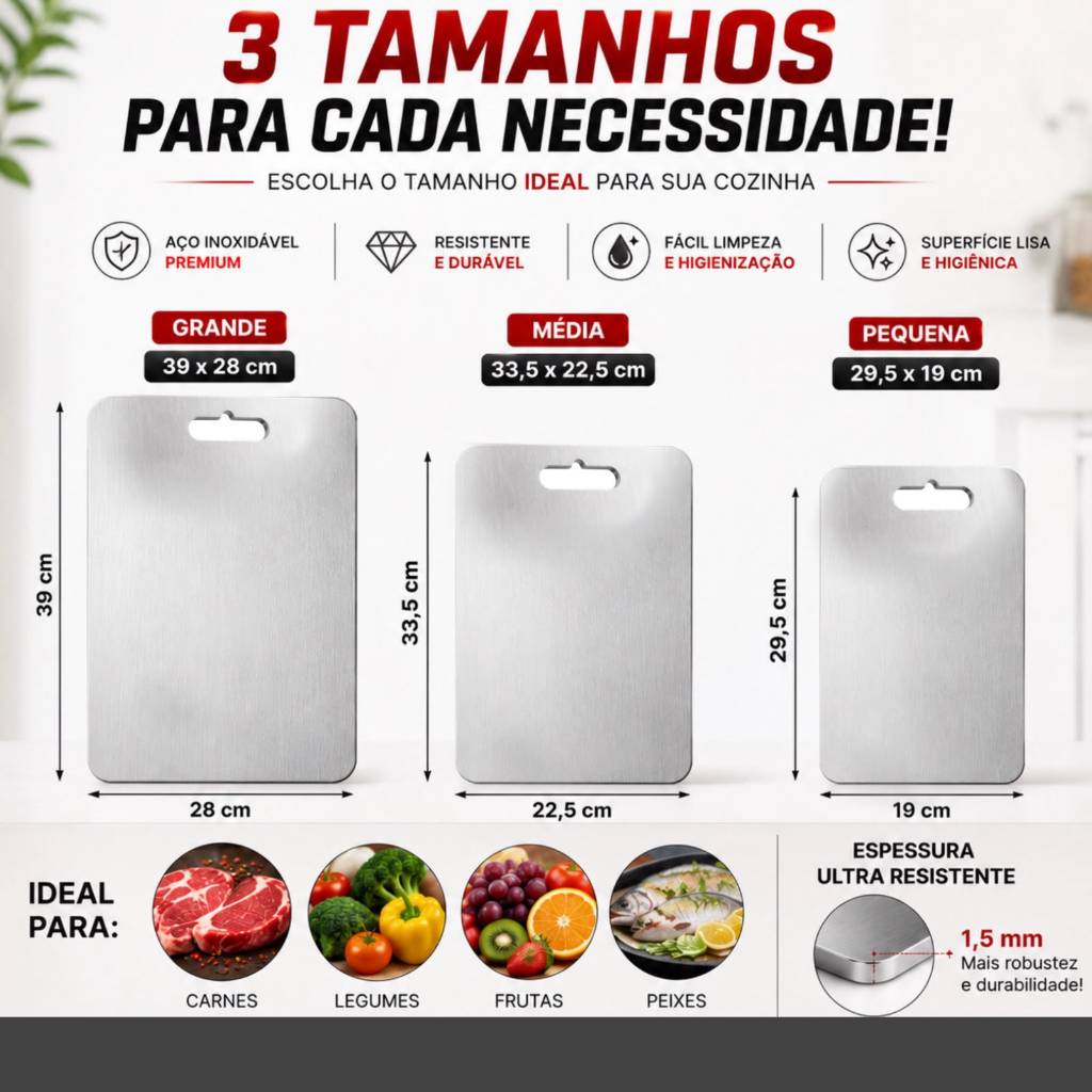 Tábua De Corte 304 Aço Inoxidável Antibacteriana À Prova De Mofo 46 cm tábua de cozinha