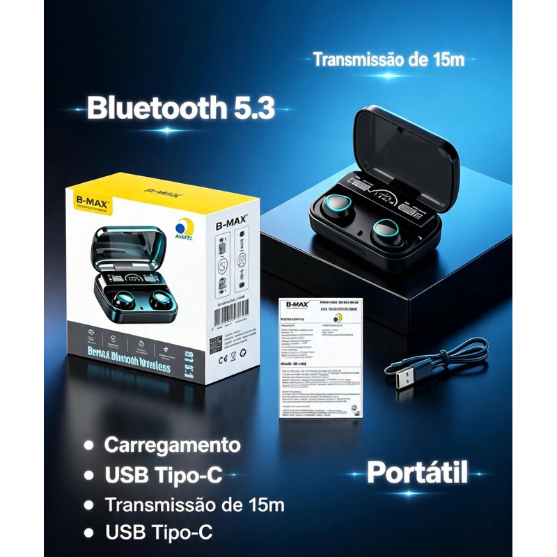 Kit 2 Fones de Ouvido Sem fio M10 Bluetooth 5.1