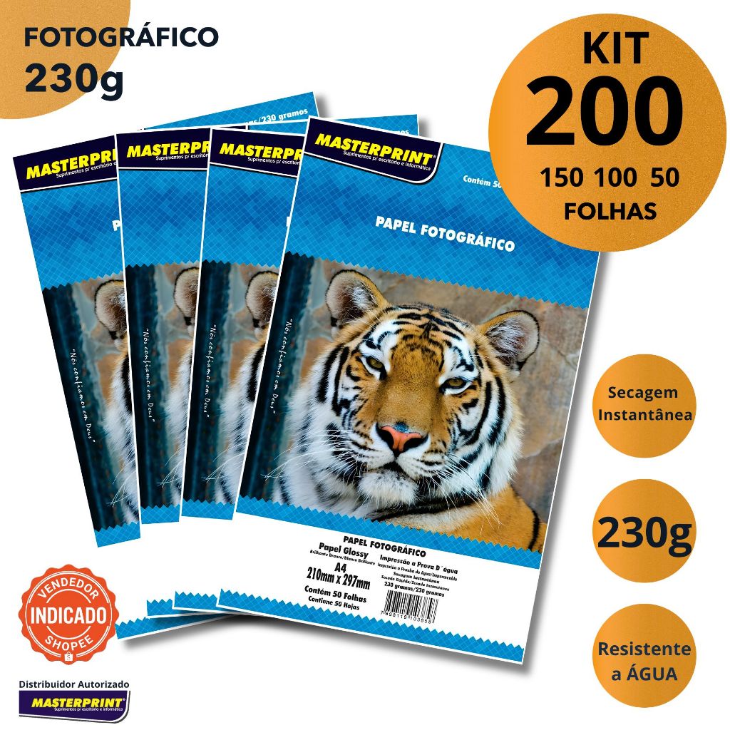 Papel Fotográfico Glossy A4 230g Masterprint Alto Brilho Qualidade Fotográfica Resistente a Água