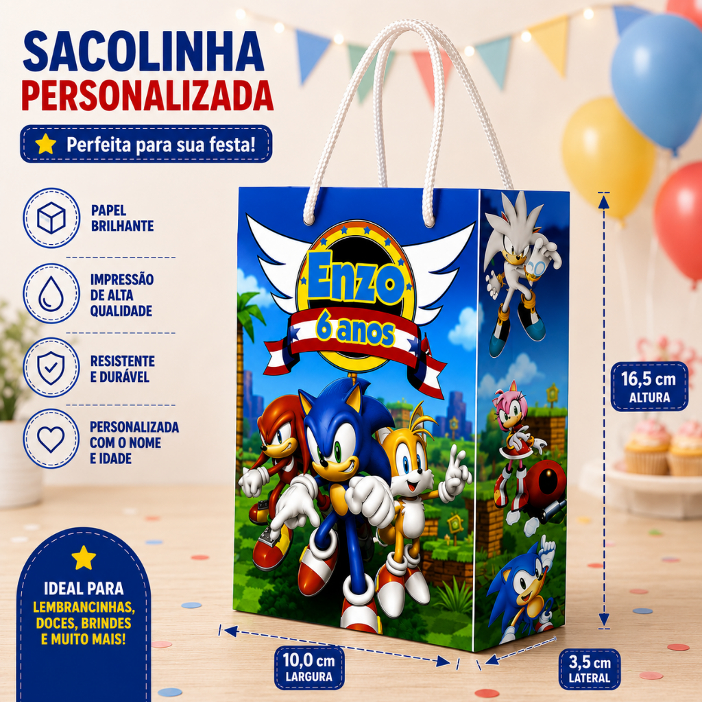 Kit Sacolinhas SONIC para Lembrancinhas Personalizadas Festa Infantil aniversário