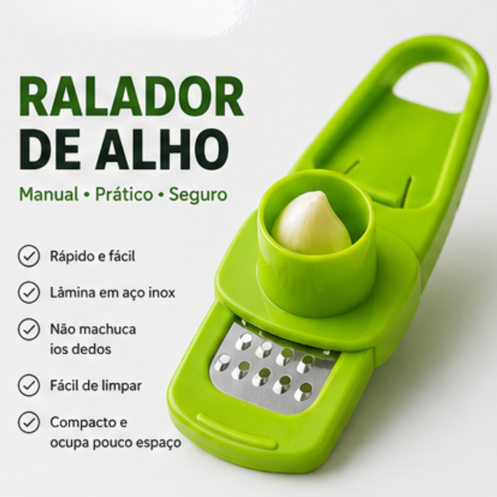 Ralador de Alho Manual em Aço Inox Triturador para Alho Gengibre Queijo Legumes Compacto Fácil de Limpar