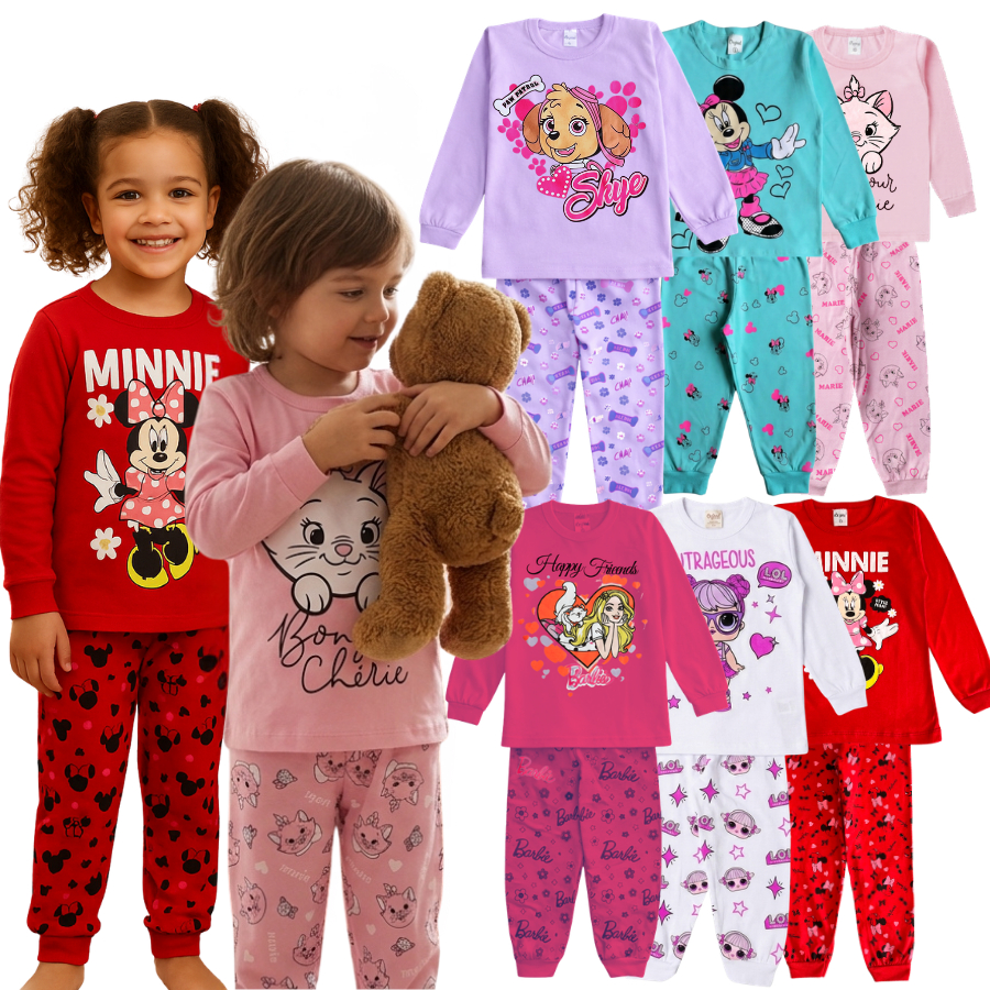 Kit 2 pijamas infantil menina 100% algodão meia estação