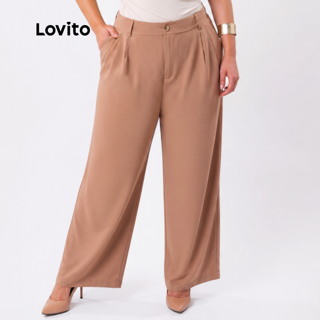 Lovito Calça Feminina Alfaiatada Plus Size PTB423BRL452