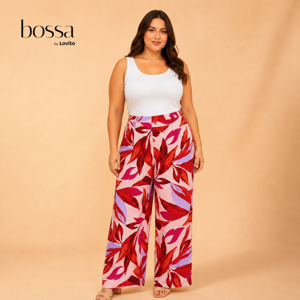 Lovito Bossa l Calça Feminina Plus Size em Viscose Estampada PTB1258BRL1288