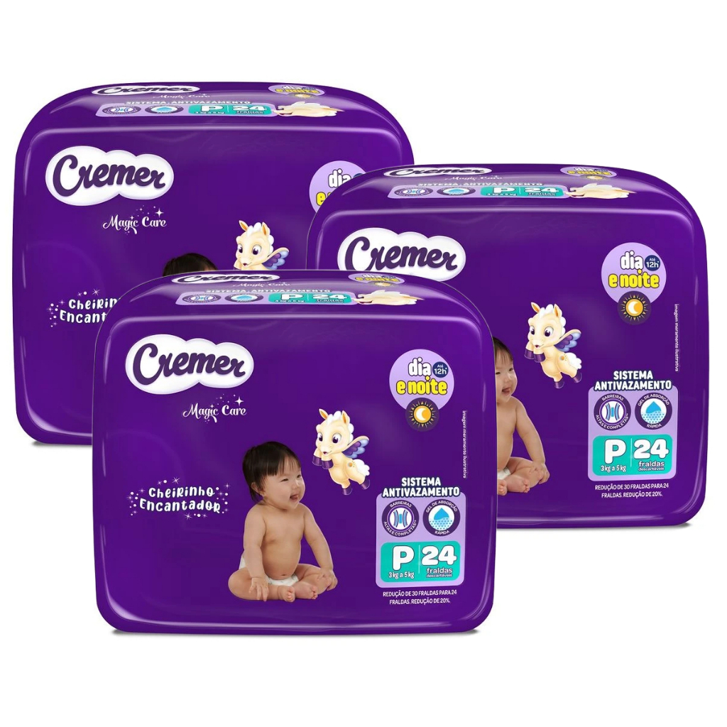 3ptes Fralda Cremer Jumbo P 24un - Total 72unidades