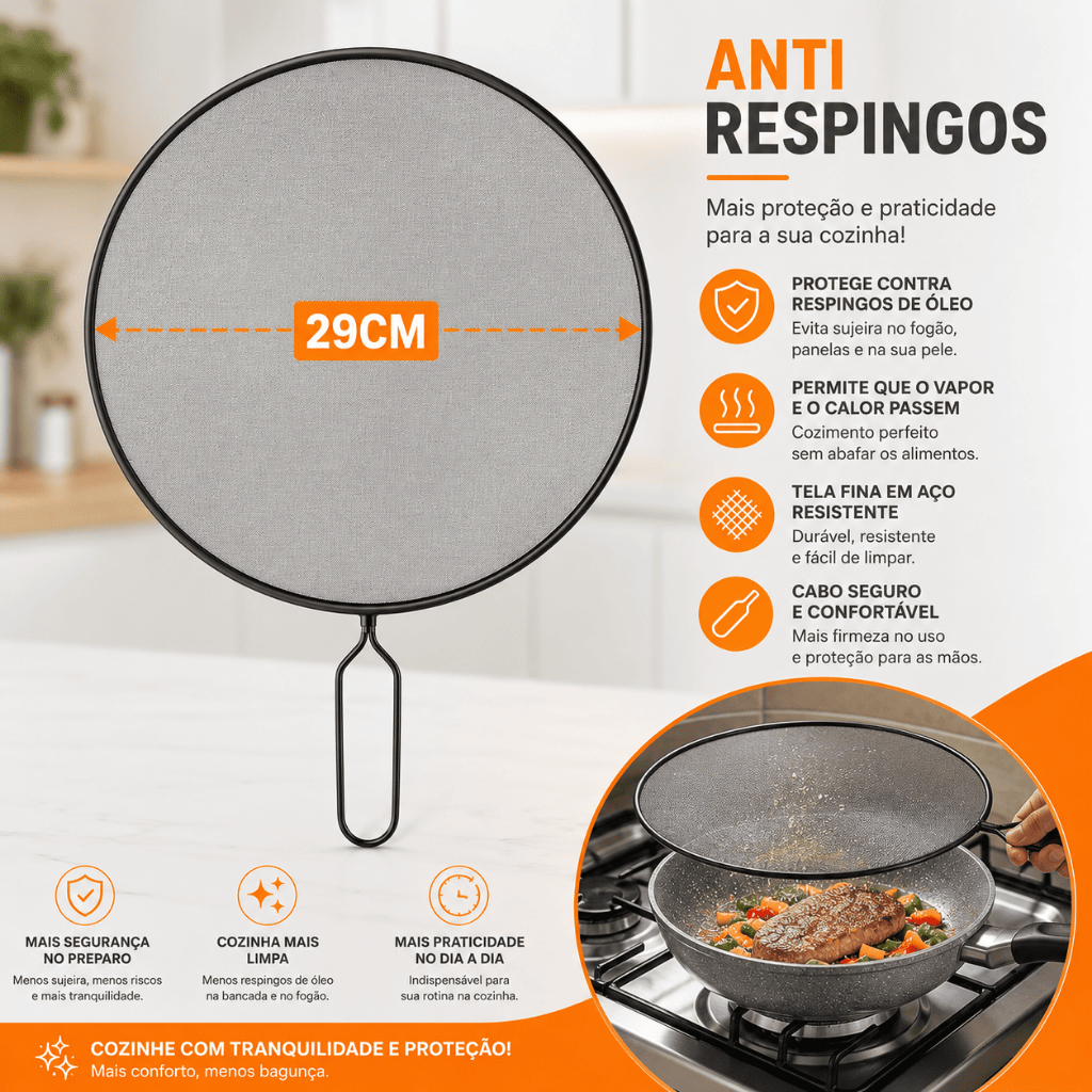 Protetor Anti Respingo Oleo Tampa Tela Para Fritura Frigideira De Metal Tela 29cm