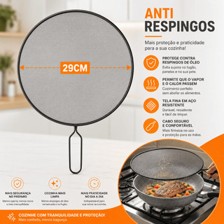 Protetor Anti Respingo Oleo Tampa Tela Para Fritura Frigideira De Metal Tela 29cm