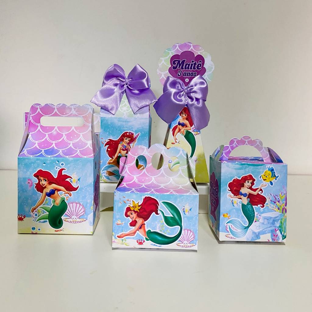 Kit Festa A pequena Sereia Ariel Lembrancinha Personalizada Aniversário Infantil Caixas Desmontadas