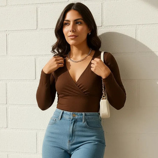 Blusa Feminina Manga Longa Decote Transpassado Suplex Premium