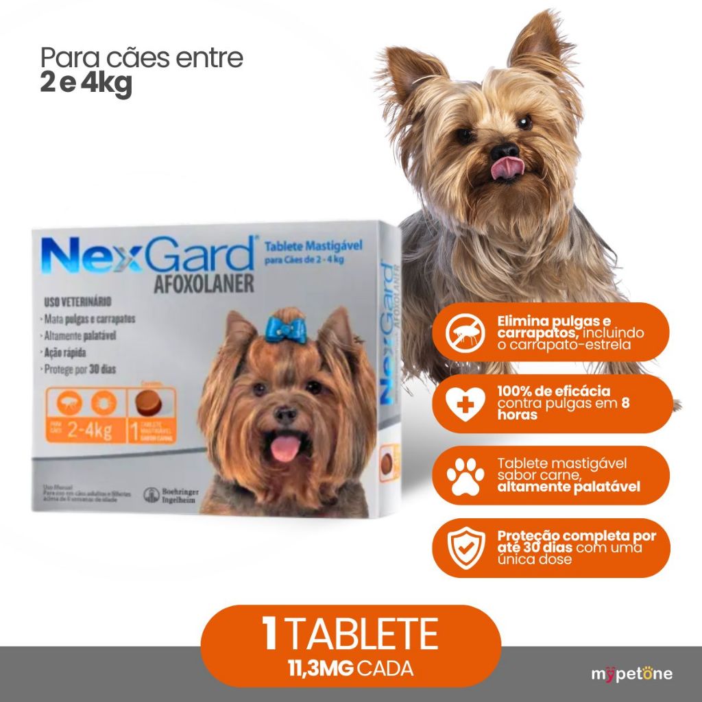 NexGard 11,3 mg para Cães de 2 a 4 Kg - 1 Tablete