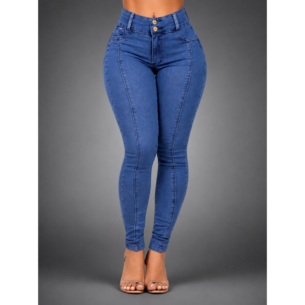 Calça Jeans Feminina Skinny Cós Alto Levanta Bumbum C/ Lycra .