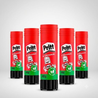 Kit 5 Cola Bastão Pritt 40g Escolar Lavável Original Papel Cartolina Escritório Artesanato