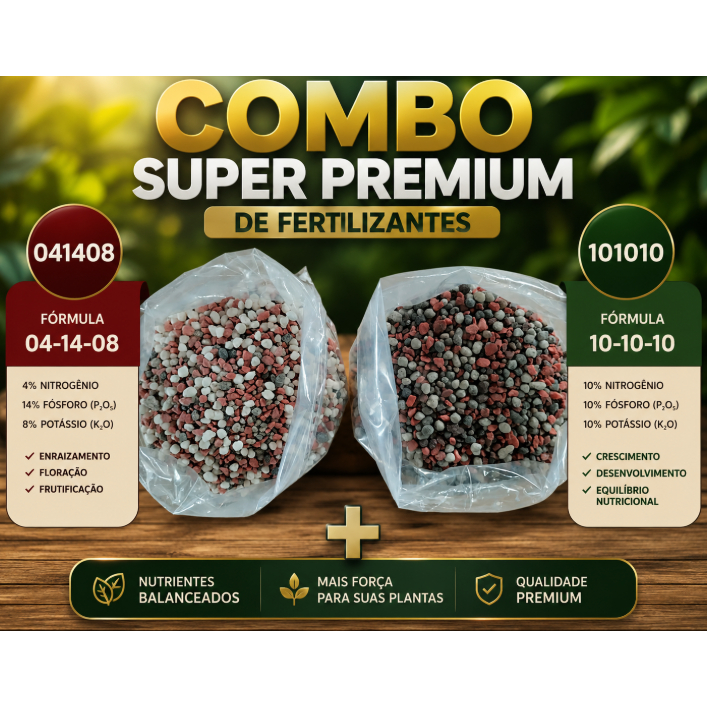 COMBO SUPER PREMIUM *2KG* PARA TODOS OS TIPOS DE PLANTAS (ADUBO COMPLETO) NPK101010 + NPK 041408 *1 KG DE CADA*