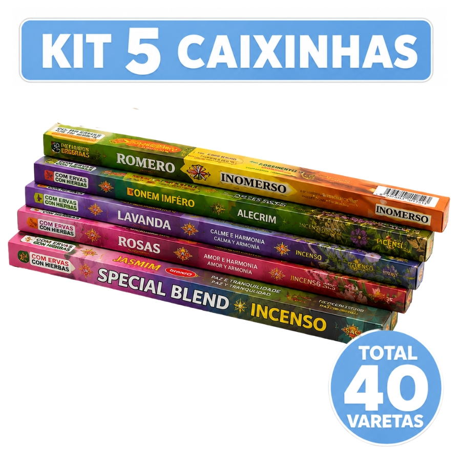 Incenso Natural Aromas Sortidos Special Blend 5 Caixas 40 Varetas Relaxamento Zen Lar Residência