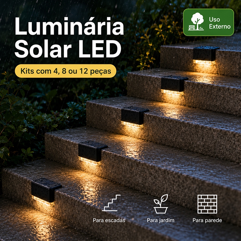 Kit 4/8/12 Luminária Solar LED Para Escada Parede Jardim IP65 Luz Automática Externa
